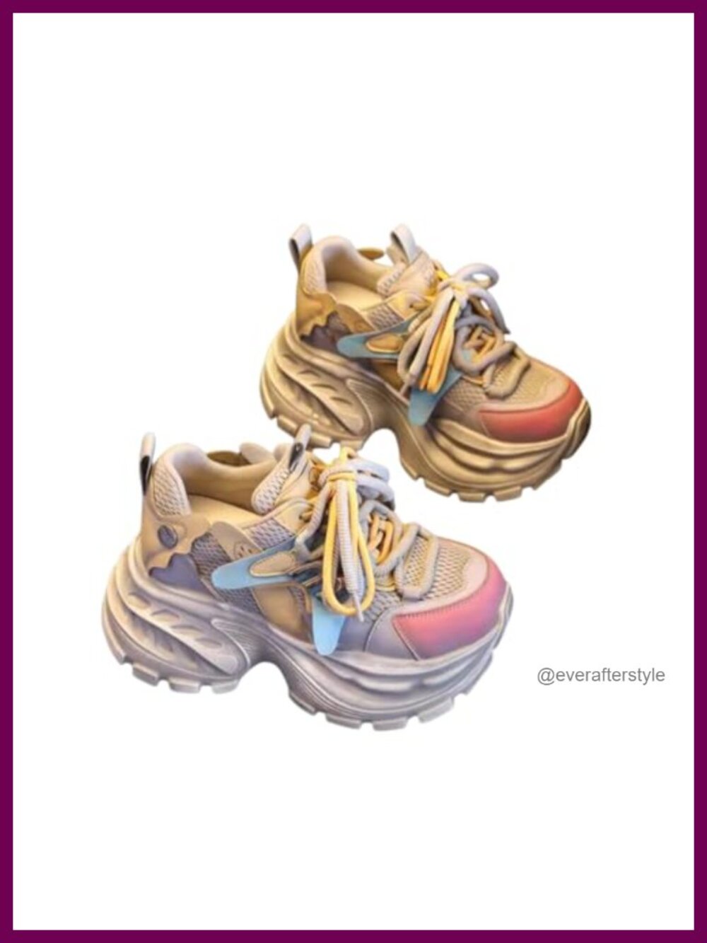 Women's Platform Chunky Sneakers Lace-Up Casual Dad Shoes Thick-Soled